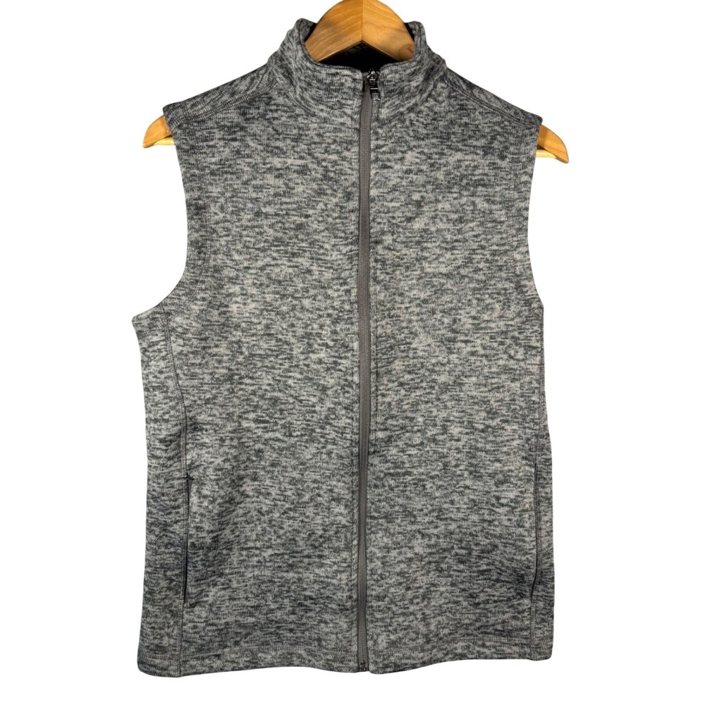 Lands' End Sweater Fleece Vest Mens Small Gray Full Zip Mock Neck